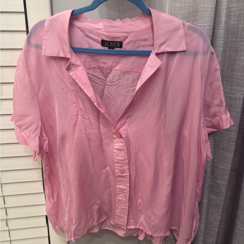 J.Crew pink sheer short sleeve button down